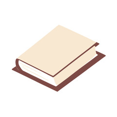 Isometric illustration of a closed book with a beige cover and brown edges, viewed from an angle.