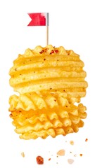 Crispy Waffle Fries Stack with Flag - A Delicious and Playful Treat.