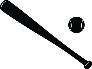 Baseball bat and ball silhouette vector illustration.