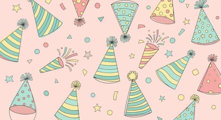 Celebration Pattern With Party Hats And Confetti Festive Elements