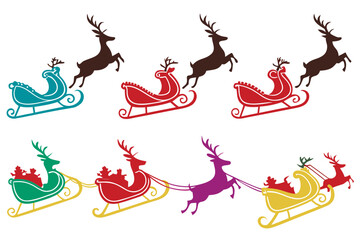 Santa sleigh with reindeer silhouette isolated on white background