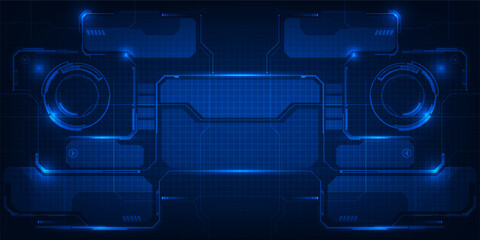 Abstract futuristic blue hi tech background with tech style display screen and empty space and grid line pattern. © Alleachday