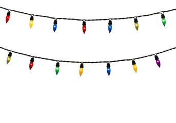 Colorful christmas lights string isolated on transparent background