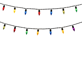 Colorful christmas lights string isolated on transparent background