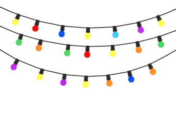 Colorful christmas lights string isolated on transparent background