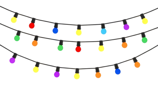 Colorful christmas lights string isolated on transparent background