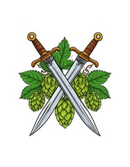Crossed Swords and Hops - A Symbol of Strength and Craftsmanship.