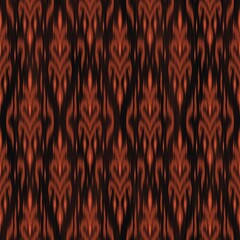 Modern Ikat Autumn Bloom: Ornamental Motif Pattern in Reddish-Brown and Black with Tribal Elegance