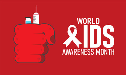 World AIDS Awareness Month Poster Banner and Background Abstract Design Template Featuring Red Ribbon and Medical Icon Illustration for HIV Education Health Awareness and Global Support Campaign