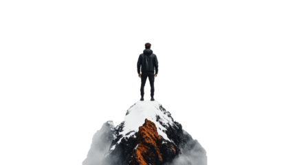 Man Standing on Mountain Summit, Transparent Background