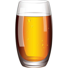 Clear Glass Filled With Amber Colored Beverage With Bubbles And Foam On Top Isolated On White Background