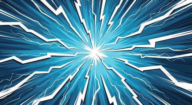 Explosion of bright blue lightning streaks radiating outward - Powered by Adobe