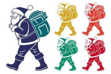 Santa Claus with backpack pack silhouette vector