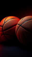 Two Basketballs Illuminated in Warm Light on a Dark Background During a Nighttime Sports Event