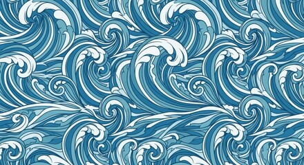 Stylized blue ocean waves pattern seamless repeat