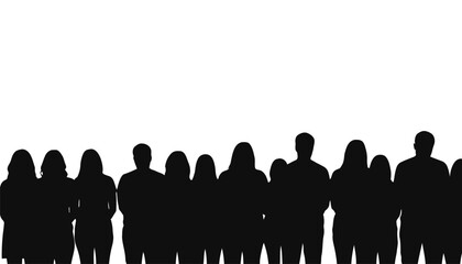 Silhouette group of people,standing together on white background
