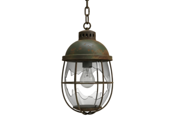 Vintage industrial hanging lantern light fixture isolated on transparent background
