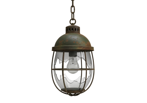 Vintage industrial hanging lantern light fixture isolated on transparent background