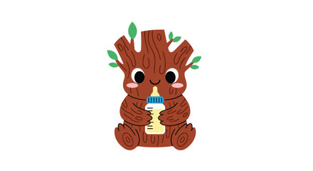This adorable little tree character is enjoying a bottle of milk.