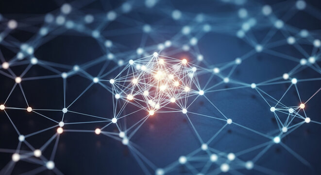 Abstract network of connected dots forming a digital data structure