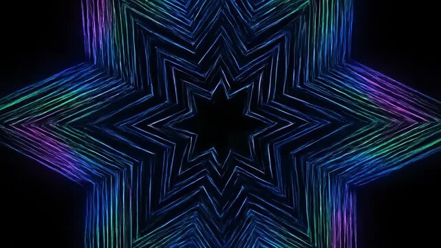 Abstract colorful geometric fractal design with blue star light explosion pattern backdrop illustration