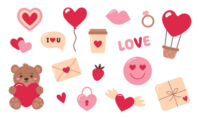 Valentine's Day vector elements set on white background
