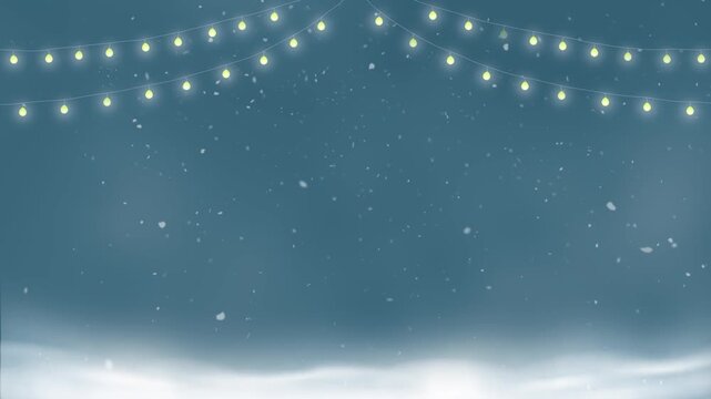 冬の背景　雪景色と光る電球　シンプル背景
