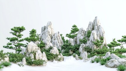 A serene, digitally rendered, Asian-inspired landscape