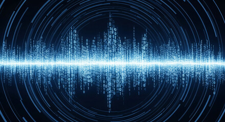 Abstract sound wave visualization with concentric circles and digital data