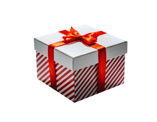 white gift box with red bow and ribbon isolated on transparent background, png