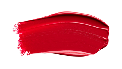 textured abstract red color paint stroke isolated on transparent background, png