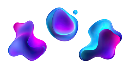 Abstract digital art of three glowing, amorphous, and fluid forms with a dark background