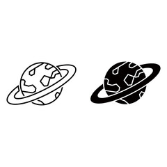 Two saturn planet icons, one in outline style and one in solid style