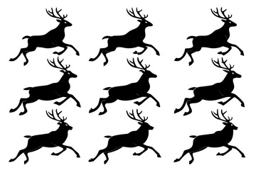 Deer Running Silhouettes – Reindeer Vector Bundle, Festive Holiday Season Illustration
