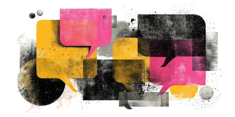 Colorful conversation bubbles overlapping textured backgrounds on a black backdrop
