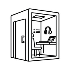 Fototapeta premium Sound recording booth with person, desk, laptop, and headphones