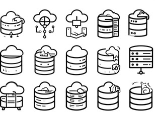 Cloud Database Icons - Data Storage and Network Technology.