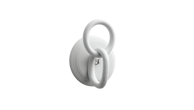 Modern white ceiling hook with connected loops on a sleek circular base; monochrome design