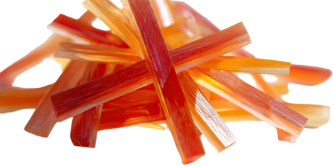 A close-up view of brightly colored stalks, arranged in a visually appealing pile