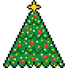 Christmas tree with gold star, Christmas tree design, christmas tree with red ornaments and lights