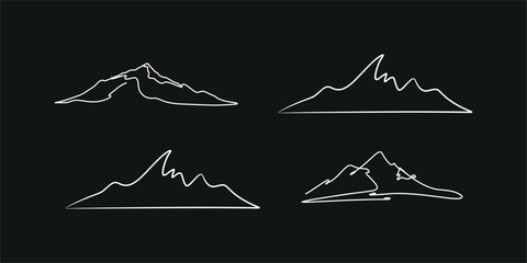 Elegant One-Line Mountain Silhouette Collection on Dark Background