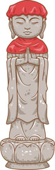 Illustration of Jizo statue with red cloth and hat.