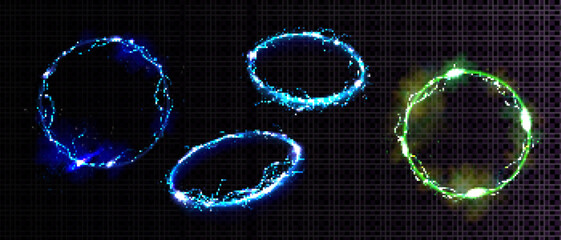 Glowing blue electric ring with lightning energy futuristic plasma aura with neon sparks vector
