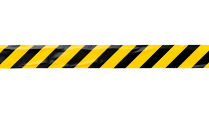 Yellow and black striped caution tape isolated on transparent background, png