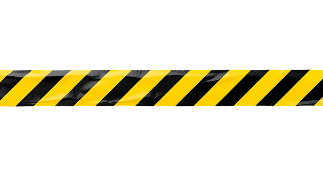 Yellow and black striped caution tape isolated on transparent background, png