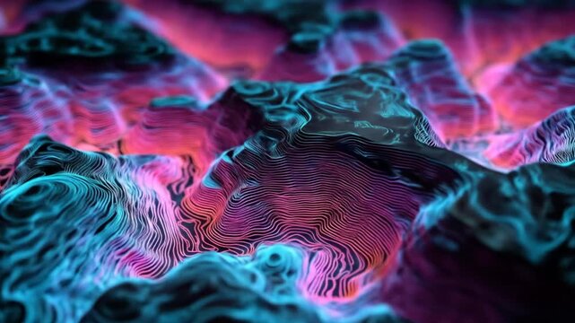 Abstract terrain visualization with gradient colors and topographic contour lines