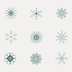 Set of snowflake on green background