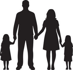 Silhouette of a happy family holding hands celebrating human rights day