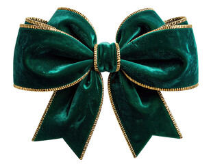 Elegant Green Velvet Bow with Gold Trim Decoration for Gifts and Holidays.