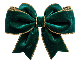 Elegant Green Velvet Bow with Gold Trim Decoration for Gifts and Holidays.
